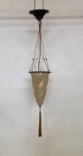 Fortuny, a Cesendello pendant light fitting, Murano glass hand decorated in gilt. Dia.20cm x 100cm
