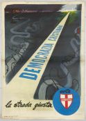 An original 1953 Italian political propaganda and electoral campaign poster for the Democrazia
