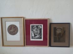 Three signed etchings, framed and glazed. 43x33cm (Largest).