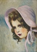 A 20th century oil on canvas portrait of a young girl, signed to the lower right in a gilt frame.