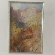 An early 20th century pencil and watercolour study of a canyon or gorge in a glazed frame. 43 x 35cm
