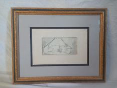 A framed, glazed and mounted watercolour study of a rural building. 47x37cm