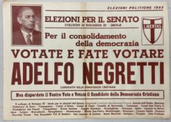 An original 1953 Italian Senate election poster for the Bologna III-Imola district, promoting