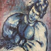 An early 20th century Expressionist style oil portrait on board, signed to the lower right in a