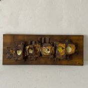 A mid-century West German style painted polystyrene and plywood abstract wall hanging sculpture.