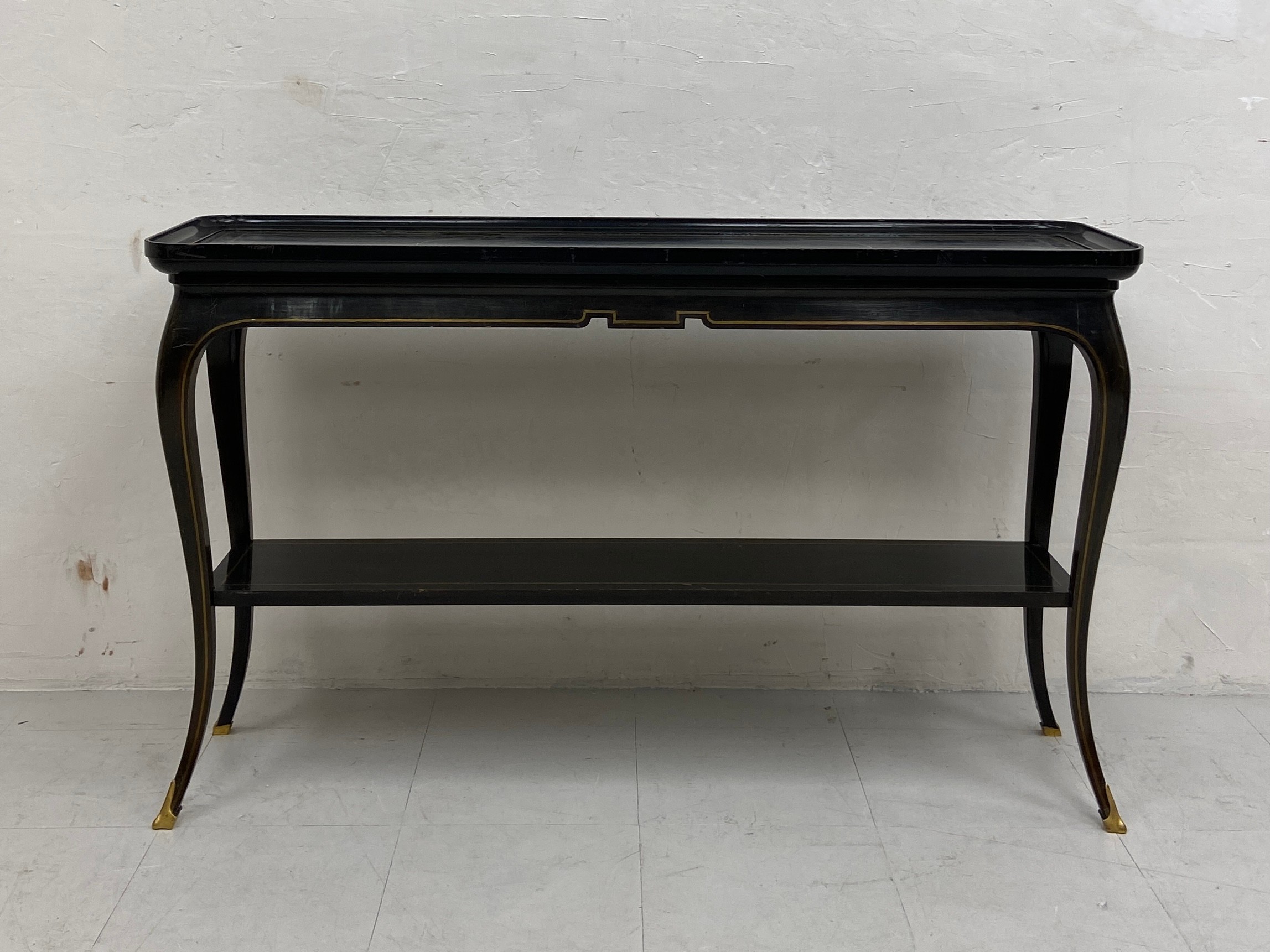 A 20th century Louis XV style console or side table possibly by Maison Jansen having a black - Image 5 of 6