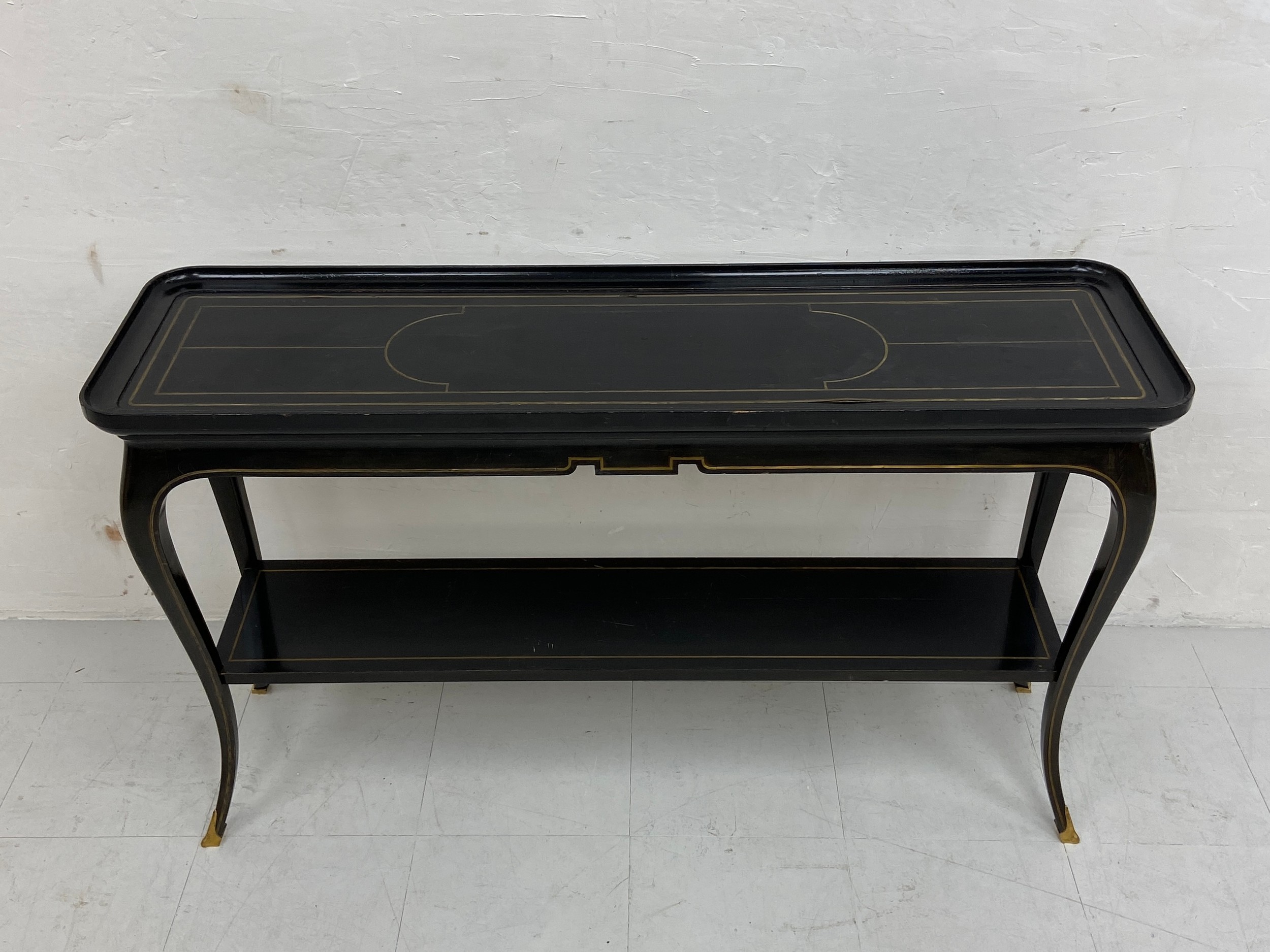 A 20th century Louis XV style console or side table possibly by Maison Jansen having a black - Image 2 of 6