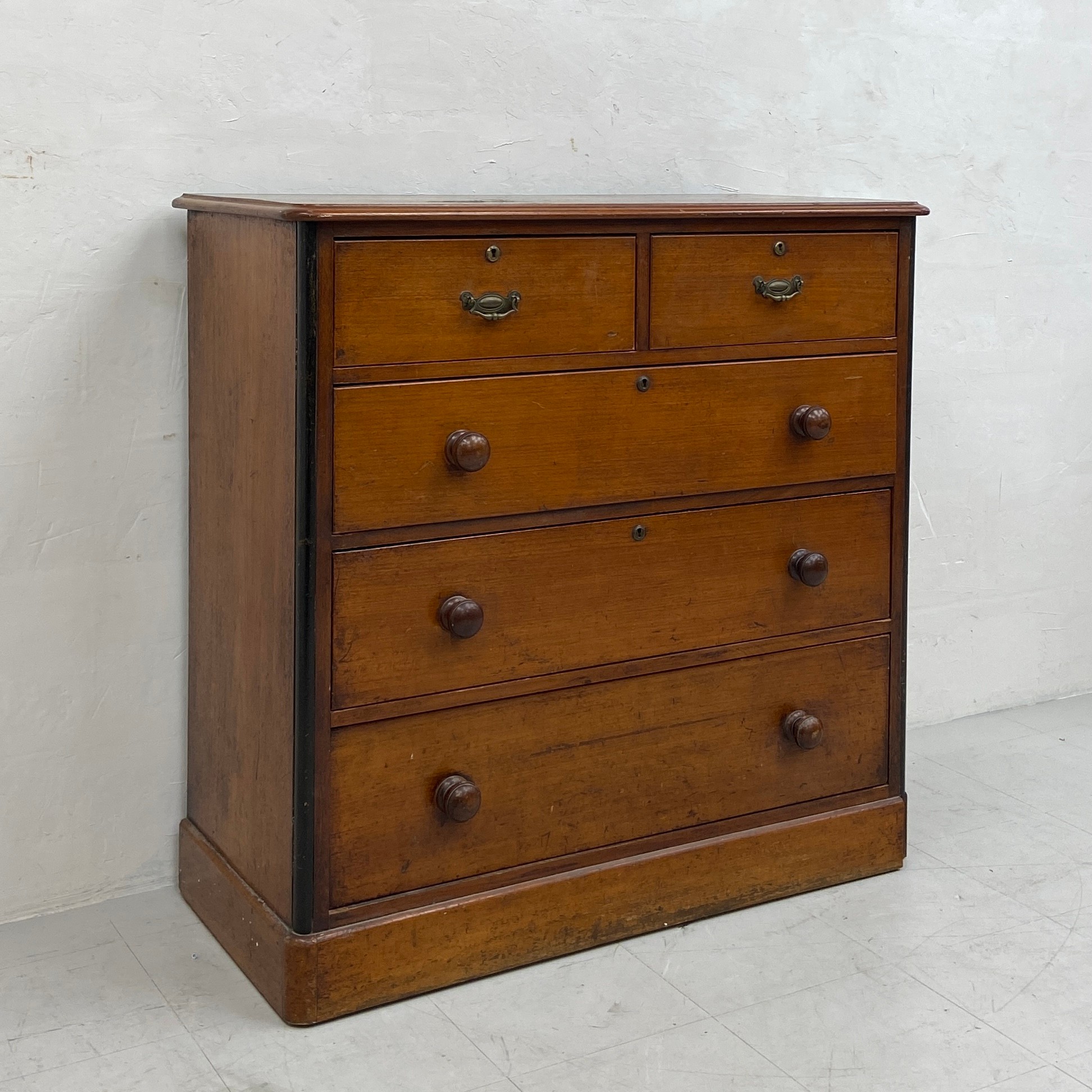 A 19th century walnut chest of two short over three long graduating drawers with turned handles - Image 3 of 5