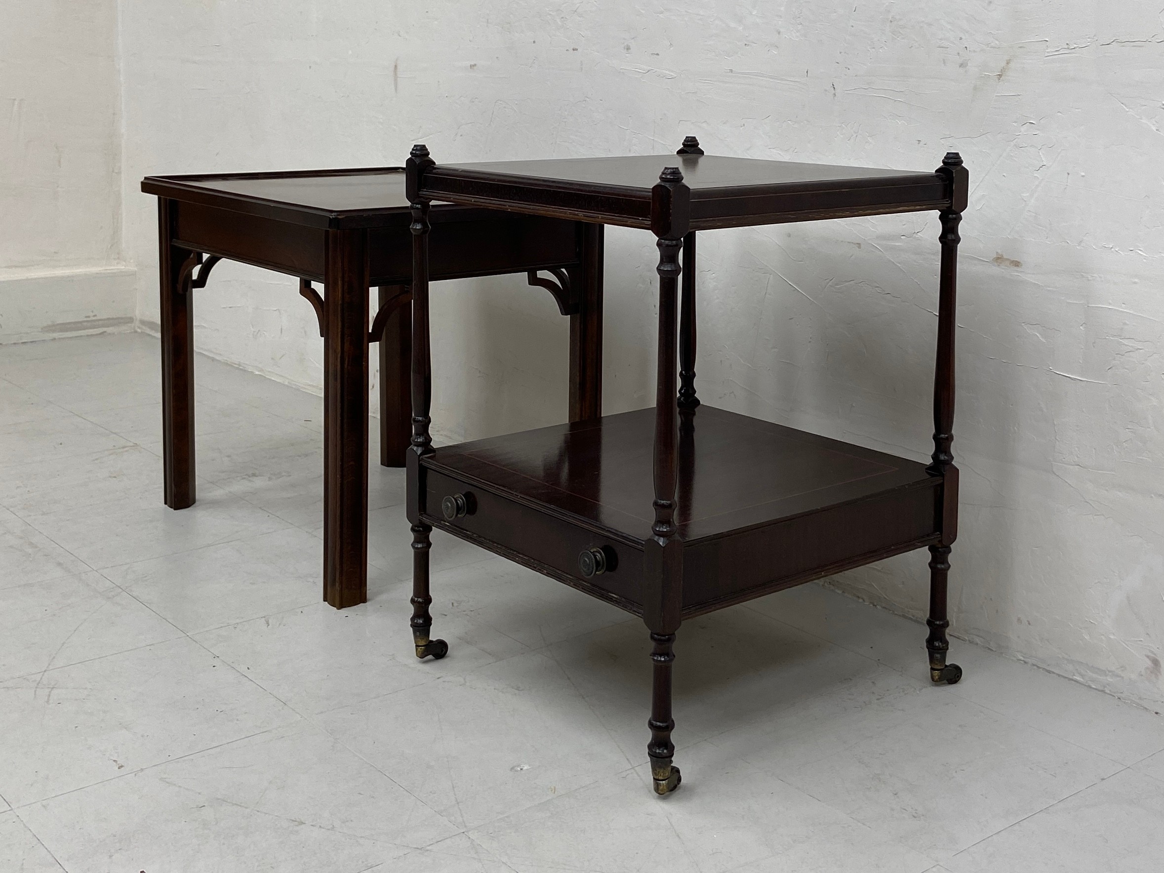 A Georgian style mahogany side table with a square top raised on straight supports with openwork - Image 4 of 5