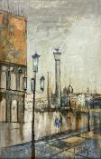 A mid 20th century oil on canvas depicting figures in St. Mark's square, signed to the lower right