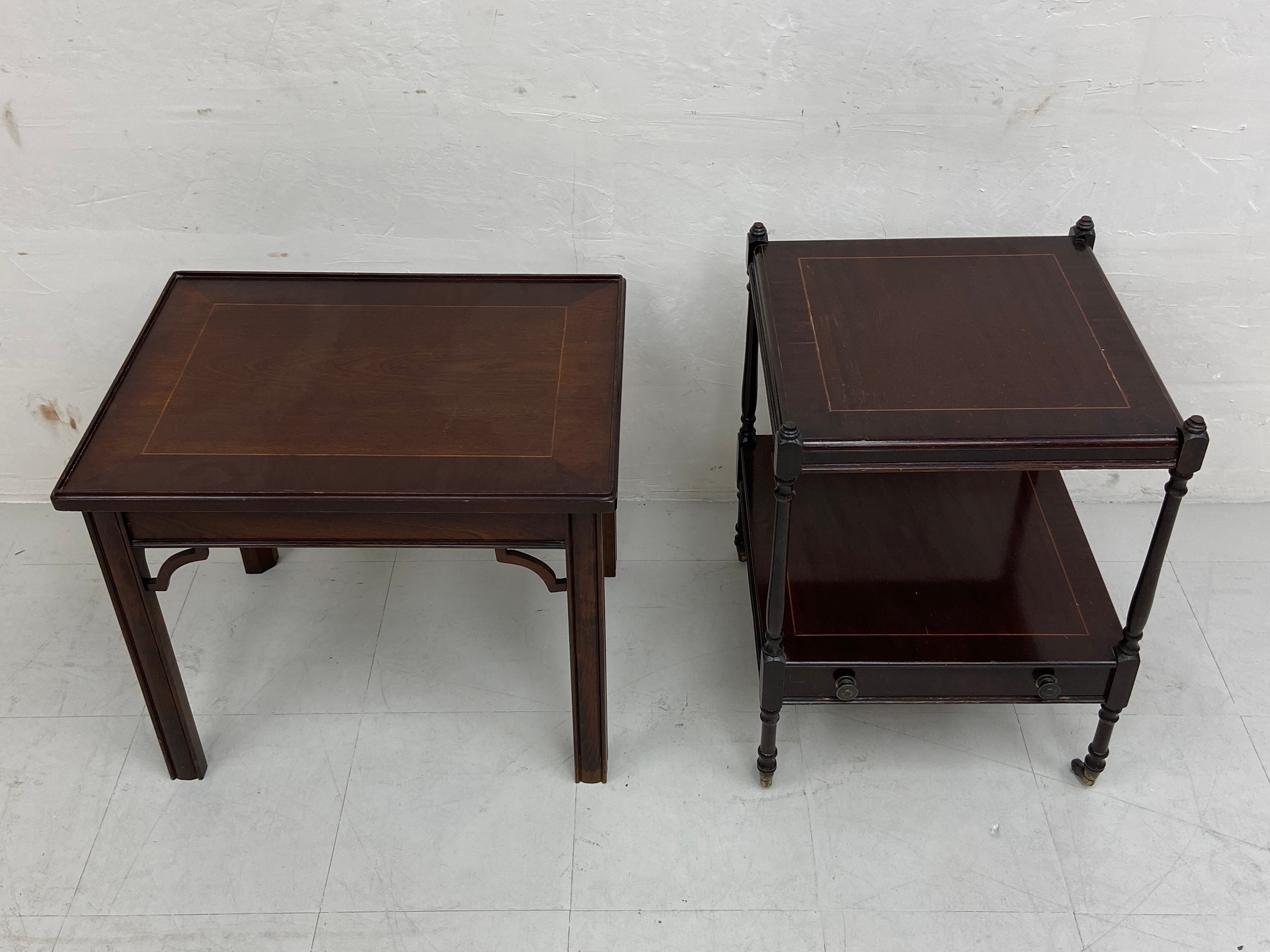 A Georgian style mahogany side table with a square top raised on straight supports with openwork - Image 2 of 5