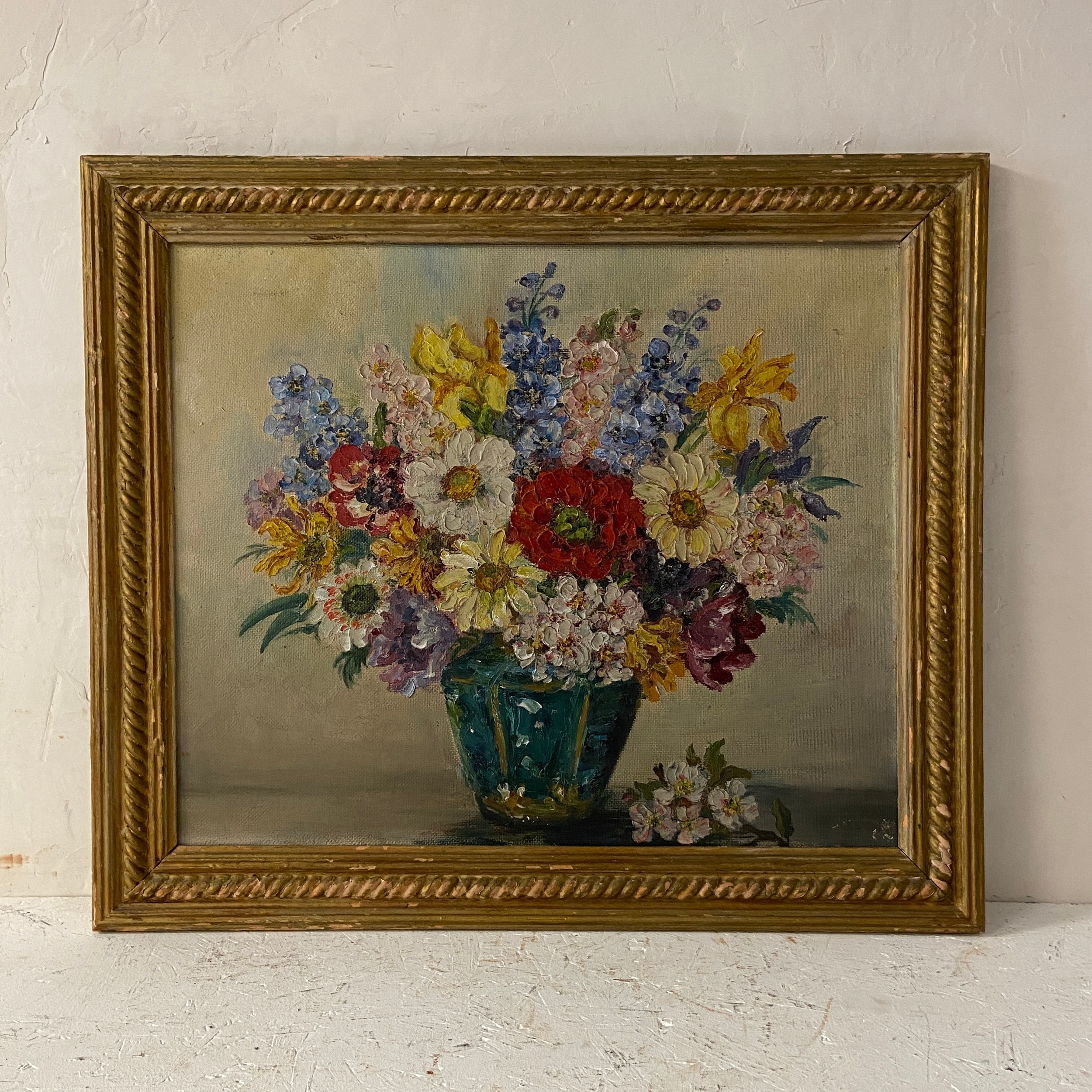 A 20th century oil on board, still life flowers, in a gilt frame. H.64 W.74cm - Image 2 of 3