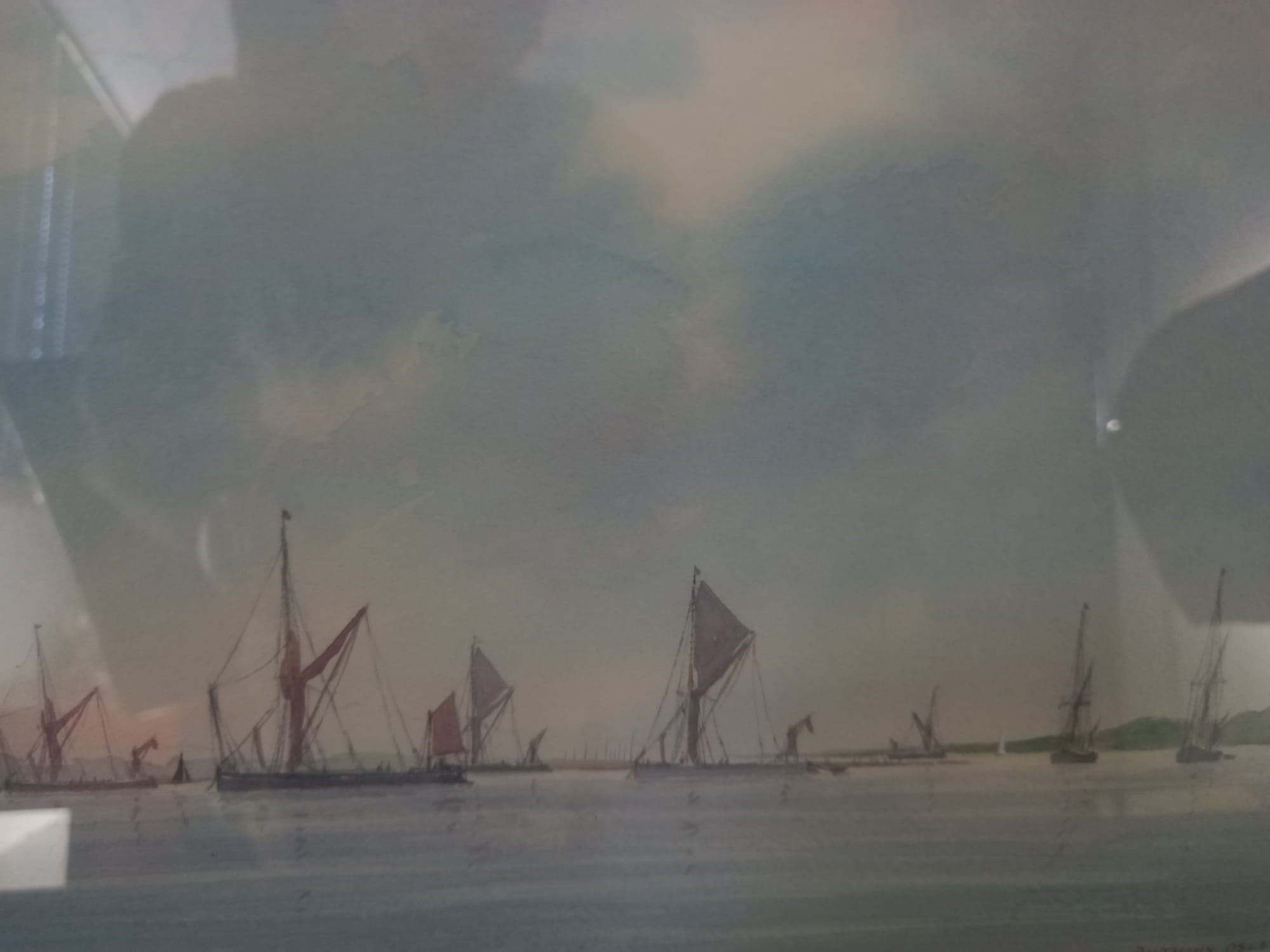 A pair of framed and glazed watercolours, sailing boats at sea, signed Anthony Osler, with gallery - Image 3 of 6