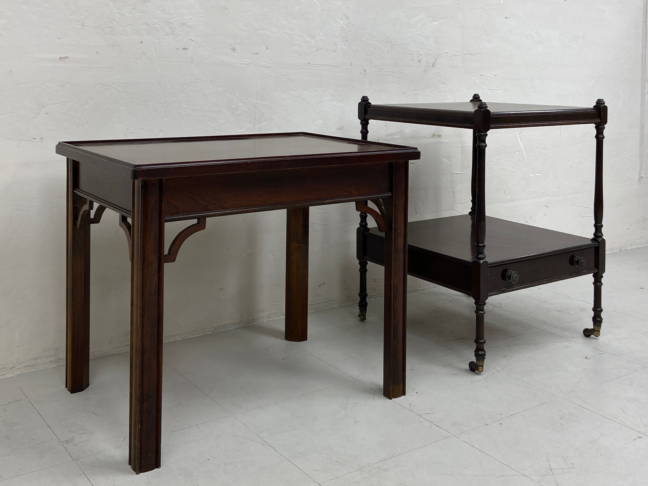 A Georgian style mahogany side table with a square top raised on straight supports with openwork - Image 3 of 5