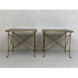 A pair of 20th century occasional tables each having a rectangular black marble top set into a