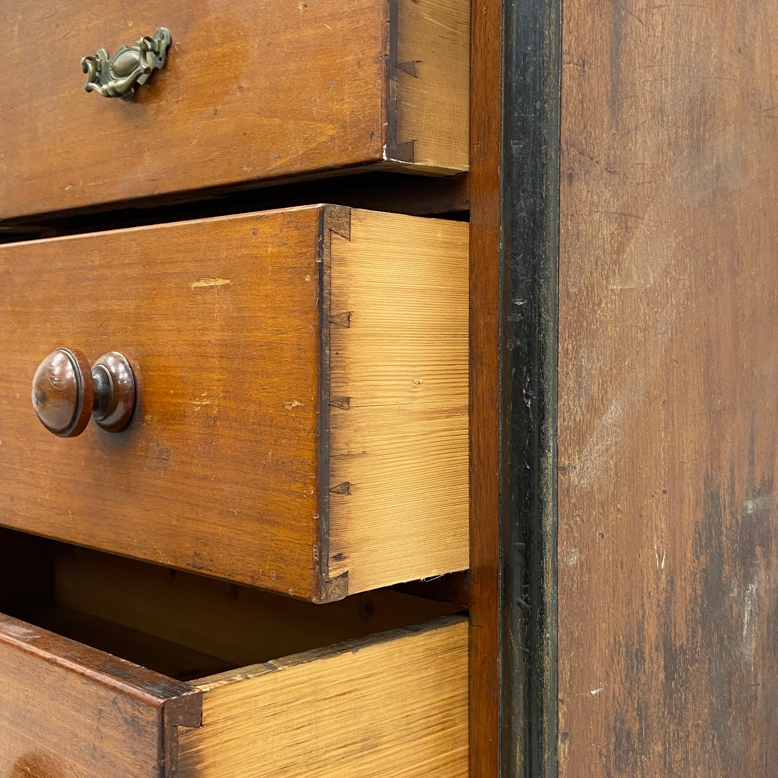 A 19th century walnut chest of two short over three long graduating drawers with turned handles - Image 5 of 5
