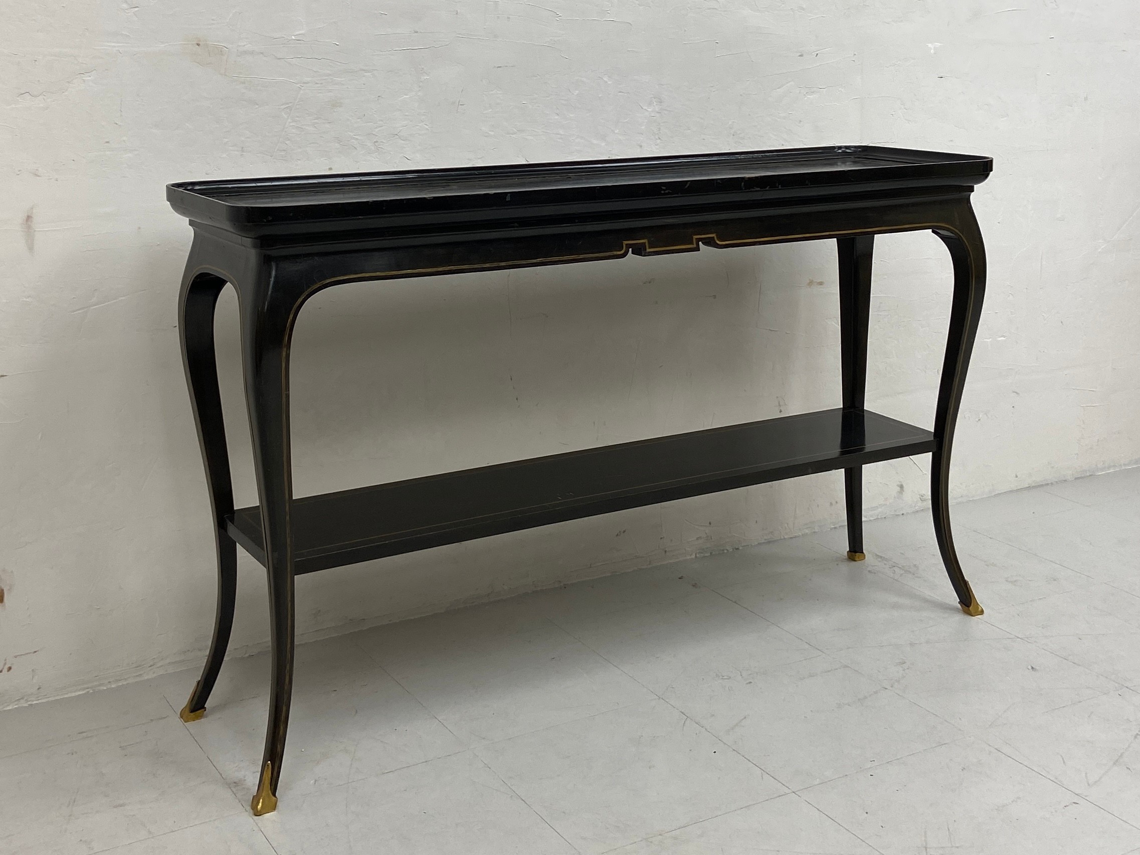 A 20th century Louis XV style console or side table possibly by Maison Jansen having a black - Image 3 of 6