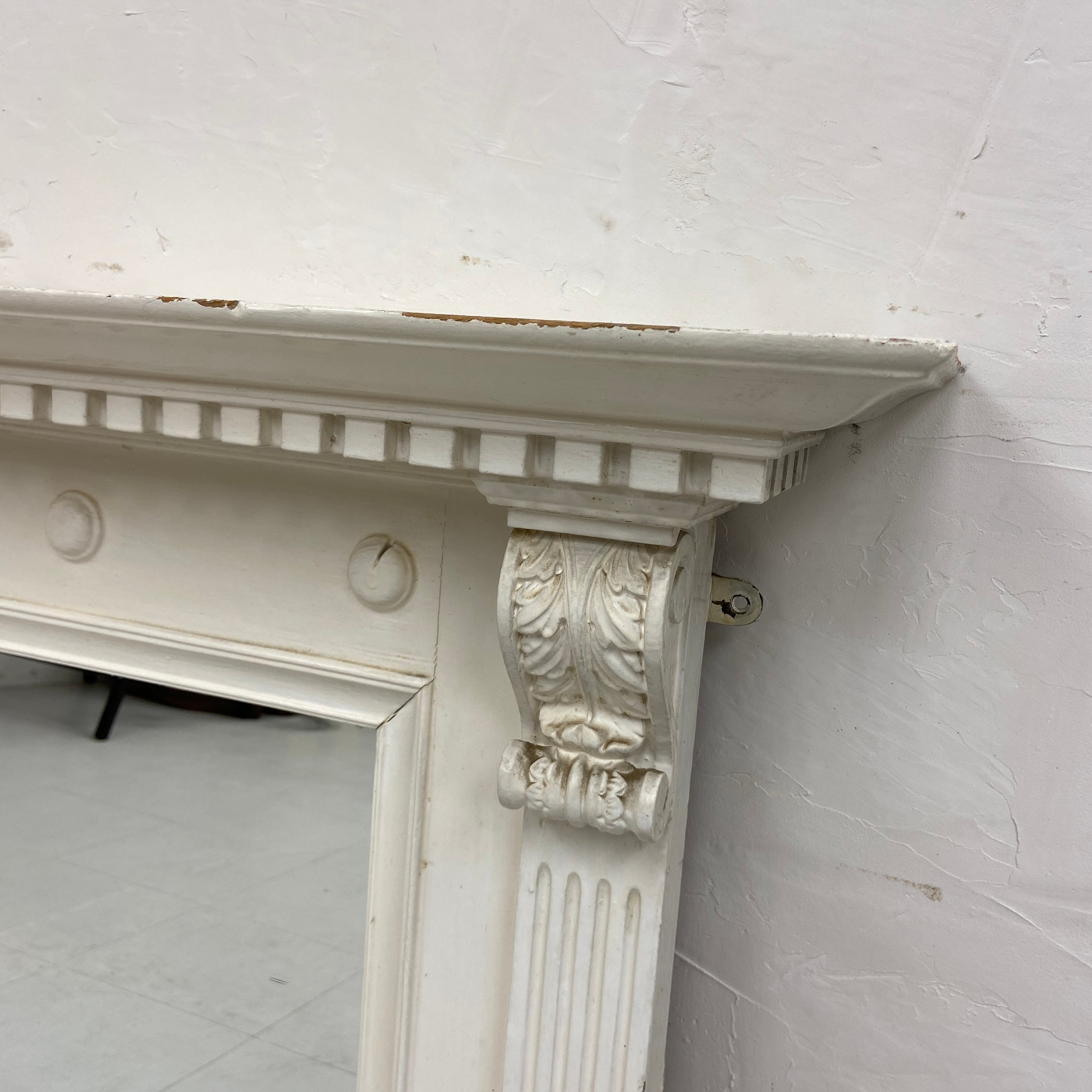 A C.1900 white painted overmantel mirror having a dentil moulded cornice with ball moulded frieze - Image 2 of 4