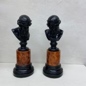 Two moulded busts of Plato raised on faux marble socles marked Platone. H.35cm