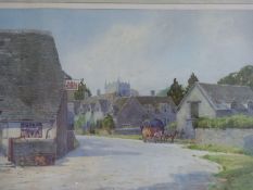 An early 20th century framed and glazed watercolour, village scene with haycart, signed H Bailey.