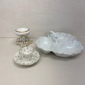 A mixed collection to include a 19th century Meissen three-section blanc de chine porcelain