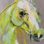 A contemporary stylised mixed media portrait of a horse, signed to the lower left in a glazed gilt