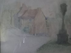 A gilt framed and glazed watercolour, English school village setting. 55x42cm