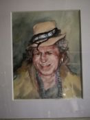 A 20th century watercolour, portrait of Keith Richards by S. Powell, signed to the lower left in a
