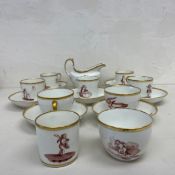 A mixed set of late 18th or early 19th century Old Paris style porcelain to include six coffee cans,