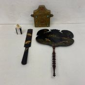 A mixed collection to include an engraved brass Berber Quran box inset with coral and turquoise