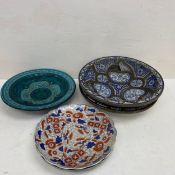 A mixed collection of ceramics to include two possibly 19th century metal mounted blue and white