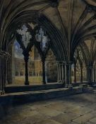 A late 19th century watercolour, priory cloisters, signed L E Williamson, framed and glazed.