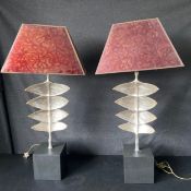 A pair of Giacometti leaf lamps by Porta Romana. H.96cm (including shade)
