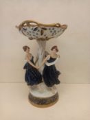 A large early 20th century Royal Dux Bohemian porcelain compote or centrepiece in two parts having a