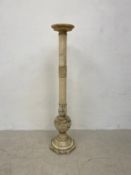 A late 19th century alabaster torchere with Greek key carved and turned column on hexagonal base.