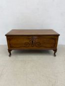 A mid century coffer with camphorwood lined and fitted interior with maker's label. 53x106x50cm