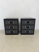 A pair of contemporary travel trunk style bedside cabinets. 61x51x41cm