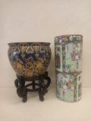 Two vintage Chinese ceramic vases to include a porcelain fish bowl with everted rim decorated with