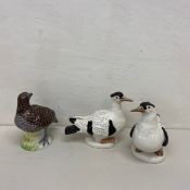 A 19th century Meissen style hand painted porcelain grouse with maker's marks in underglaze blue