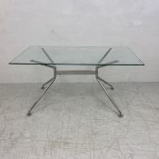 A contemporary retro styled dining table. H.73 L.150 W.80cm (There is a small crack to the plate