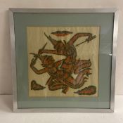 A framed and glazed watercolour, Thai dancers. H.67 W.67cm
