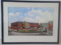A framed and glazed watercolour, architectural design, signed Pittaway. 71x53cm