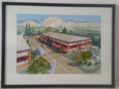 A framed and glazed watercolour, architectural design, signed John S Robinson. 75x54cm