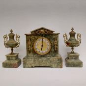 A 19th century marble mantle clock garniture with gilt metal mounts. H.29 W.28 D.12.5cm (Modern