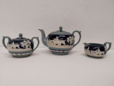 An early 20th century Copeland Spode Fox Hunting three piece tea service. H.12 Dia.12cm (teapot)