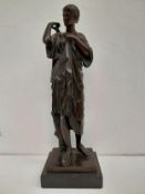 After the Antique, a 19th century Reduction Sauvage patinated bronze figure of Diana of Gabi, signed