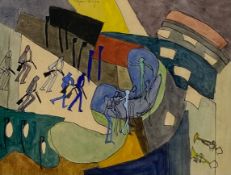 Suzanne Roger (1899-1986), a 20th century ink and watercolour drawing depicting figures with