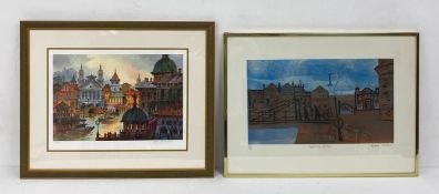 A contemporary limited edition lithograph titled 'Corsica Hill Town' with a certificate of