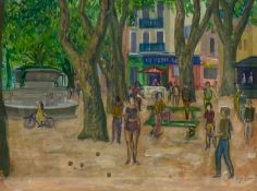 A 20th century watercolour depicting figures in a Parisian park, signed to the lower right in a