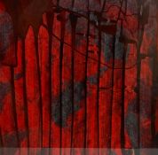 Li Hong (b.1965), a contemporary mixed media abstract painting titled 'Hong Denglong, Red Lantern'
